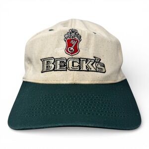 Vintage Becks Beer Cap Hat Mens Adjustable Green Cream Snap Back Embroidered 90s